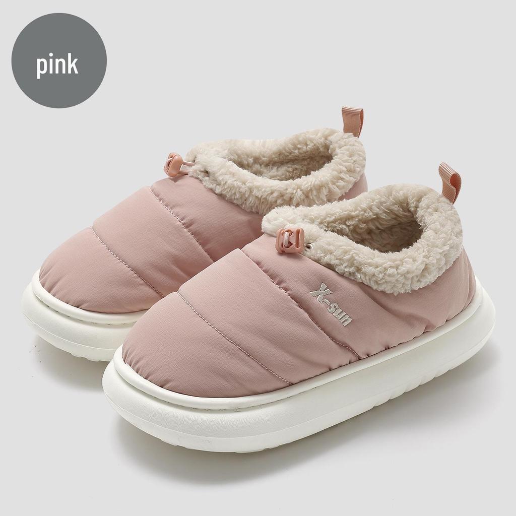 Plush Non-Slip Winter Cotton Slippers for Women and Men - Indoor Closed-Heel Design