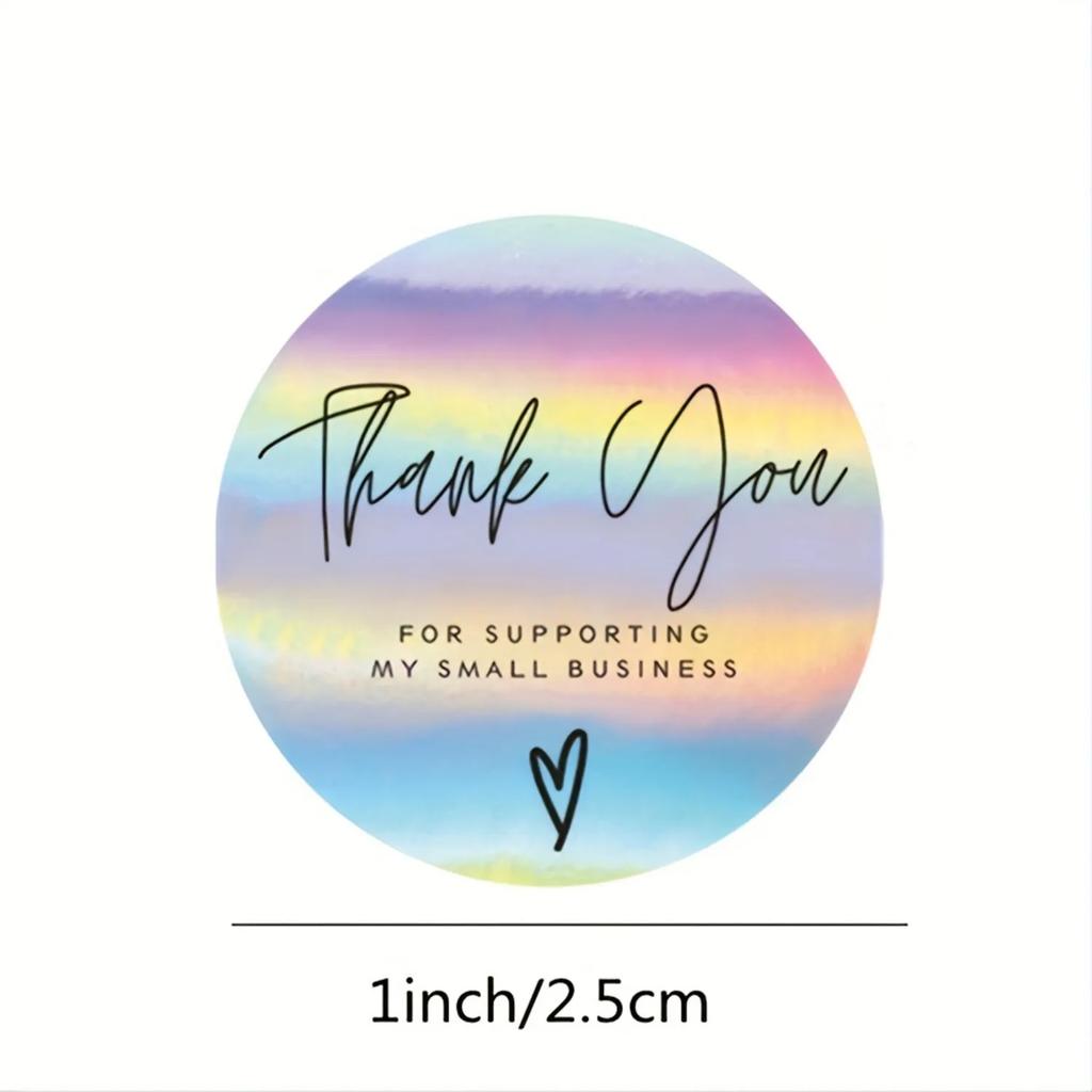500pcs/roll Rainbow Laser Thank You Stickers for Small Business Stickers Adhesive Labels for Boutiques Wrapping Supplies