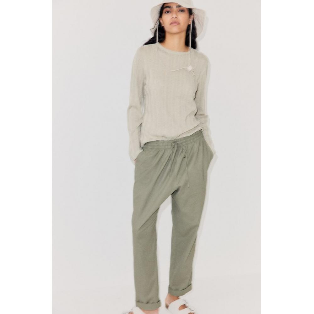 

Брюки-джоггеры из смесового льна HM хаки зеленые