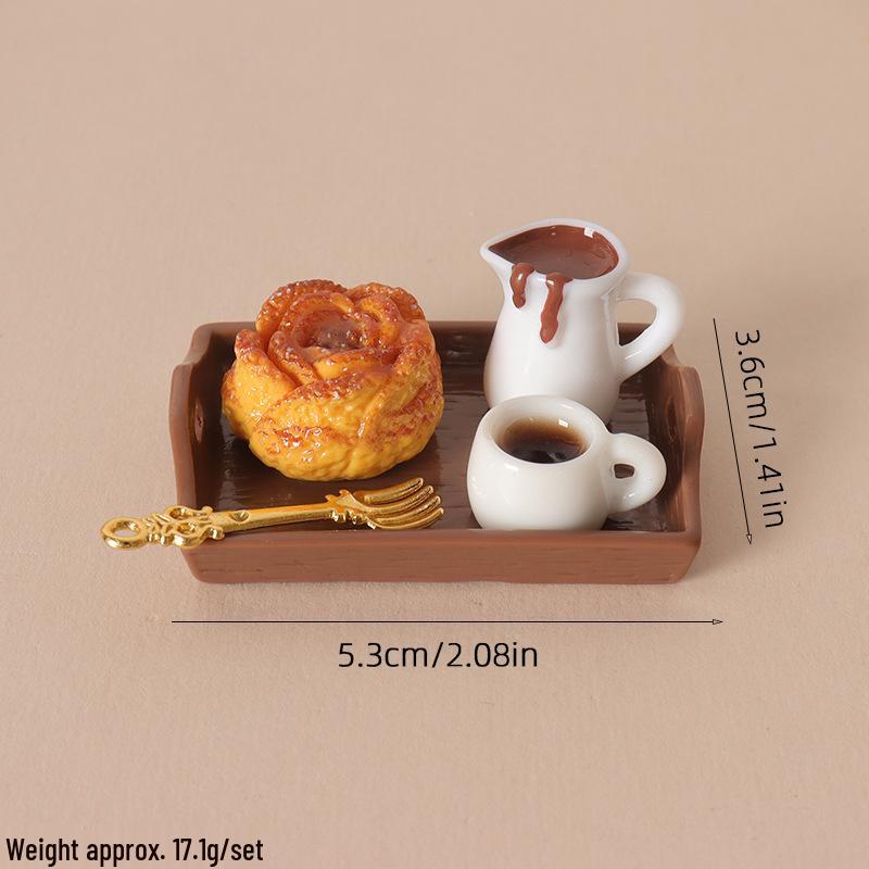 Miniature Dollhouse Bakery Set: Coffee, Pastry, Tea, and Bread Ornaments
