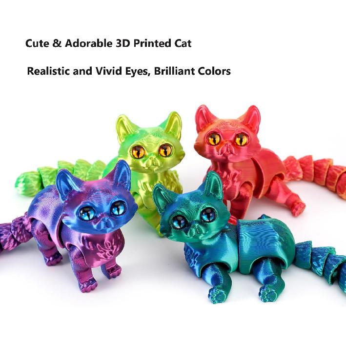 3D Printed Cat, Articulated Black Cat Toys for Adult, 3D Print Animals Fidget Toys Decor for Stress Relief, 3D Printing Cute Cat Desktop Pet (Light