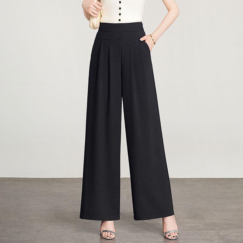 Ice Silk High-Waist Wide-Leg Pants for Women - Summer Elegant Loose Fit, Flaw-Covering Straight Leg Design