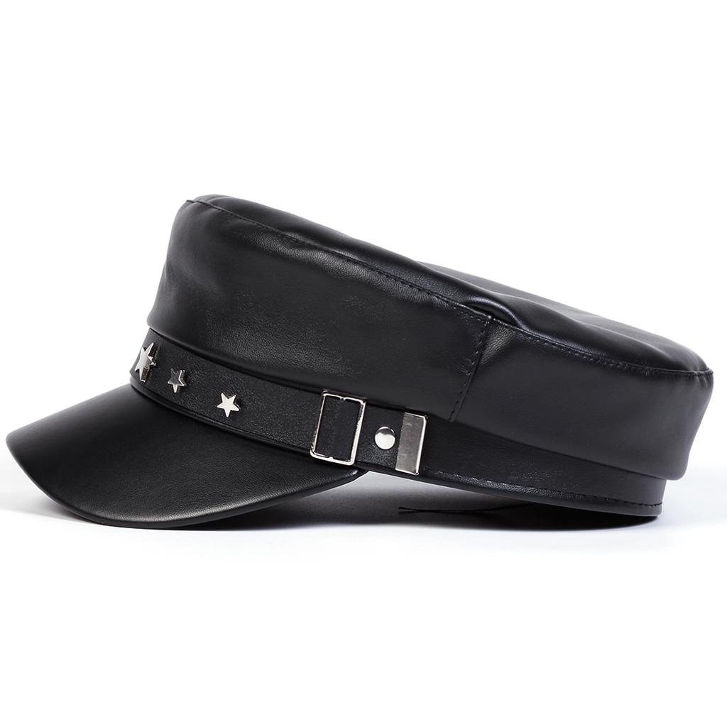 Star PU Leather Navy Cap Street Fashion Men and Women Hat Casual Waterproof Hats Casual Caps