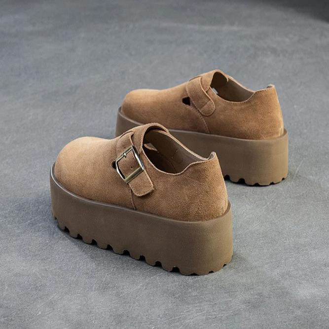 Johnature Retro Thick Soled Loafers Casual Height Increasing Versatile Women's Flat Platform Shoes