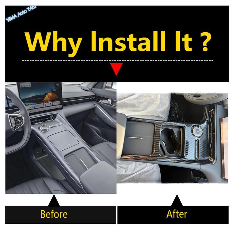 ABS Carbon Fiber Look Gear Shift Panel Control Center Console Stall Sequ Cover Trim For GEELY GALAXY E5 / EX5 2024 2025