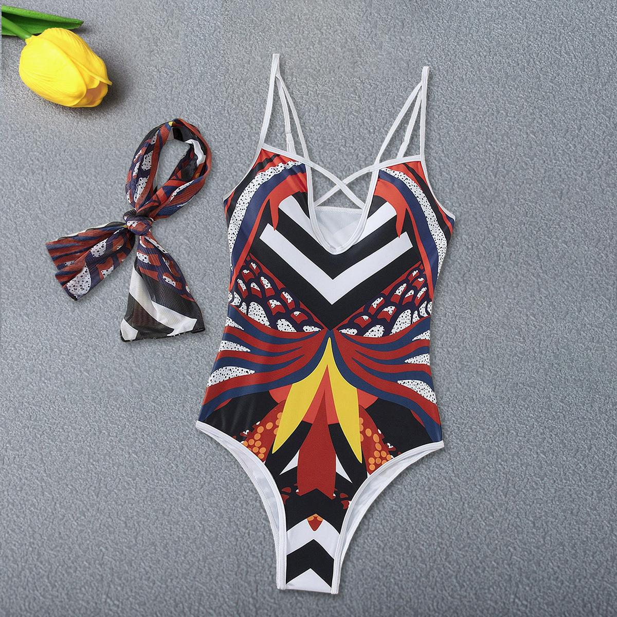 New European And American Bohemian Style Hot Sexy Hollow High Waist One-Piece Swimsuit Bikini S