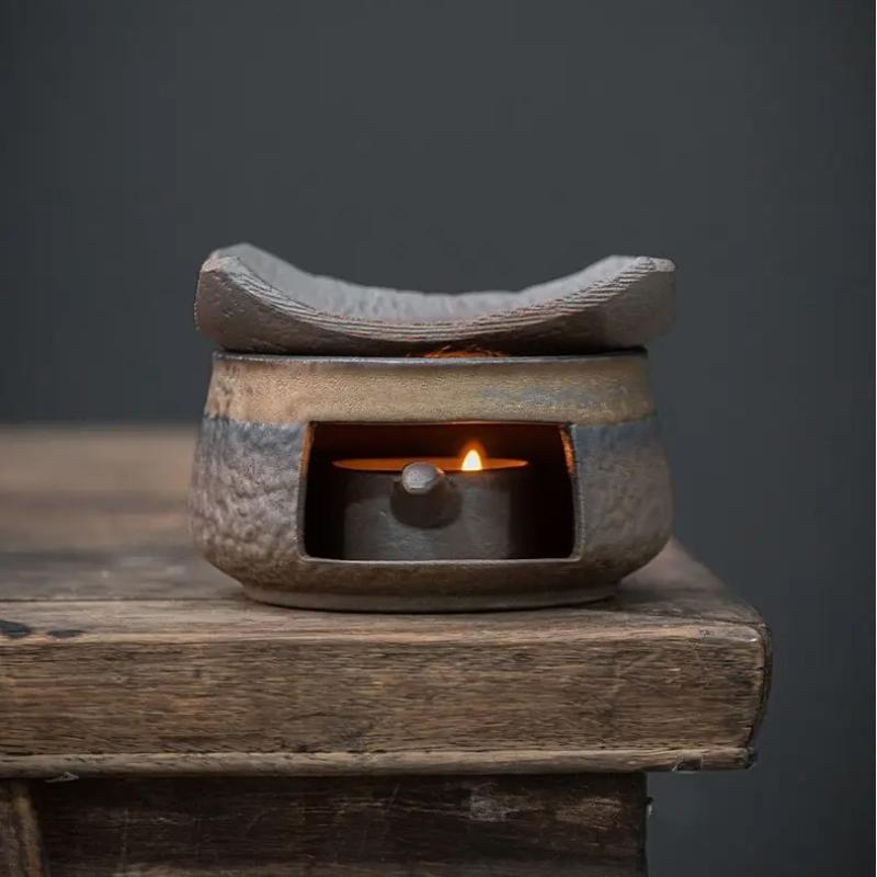 Vintage Japanese Style Rustic Ceramic Tea Kettle / Heating Base - Portable Handle Teapot for Home Use