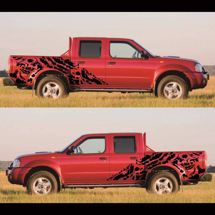 2 szt. Czarne Naklejki Boczne na Karoserię Ciężarówki Naklejki Graficzne Czaszki Do Pickupa Off Road