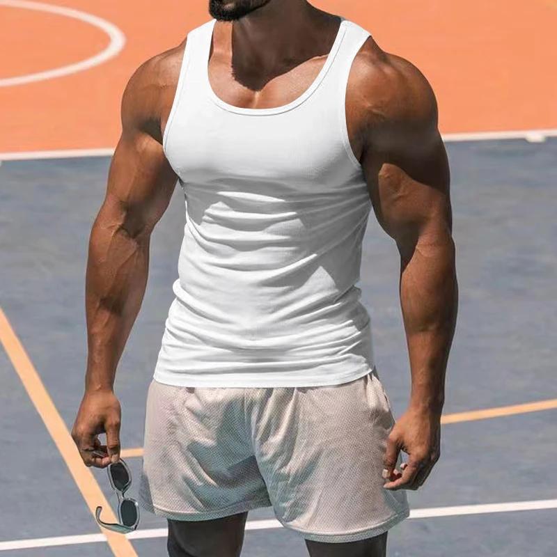 Muscleguys American Gym Tank Top Men's Stretch Sports Fitness Training Tight Hurdle Sleeveless Top Underwear Slim Breathable Running Vest