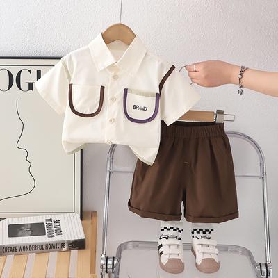 2Pcs/Set Baby Set Summer Tracksuits for Kids Baby Clothes  Solid Colour Pockets Turn-down Collar T-shirts And Shorts Children Suits