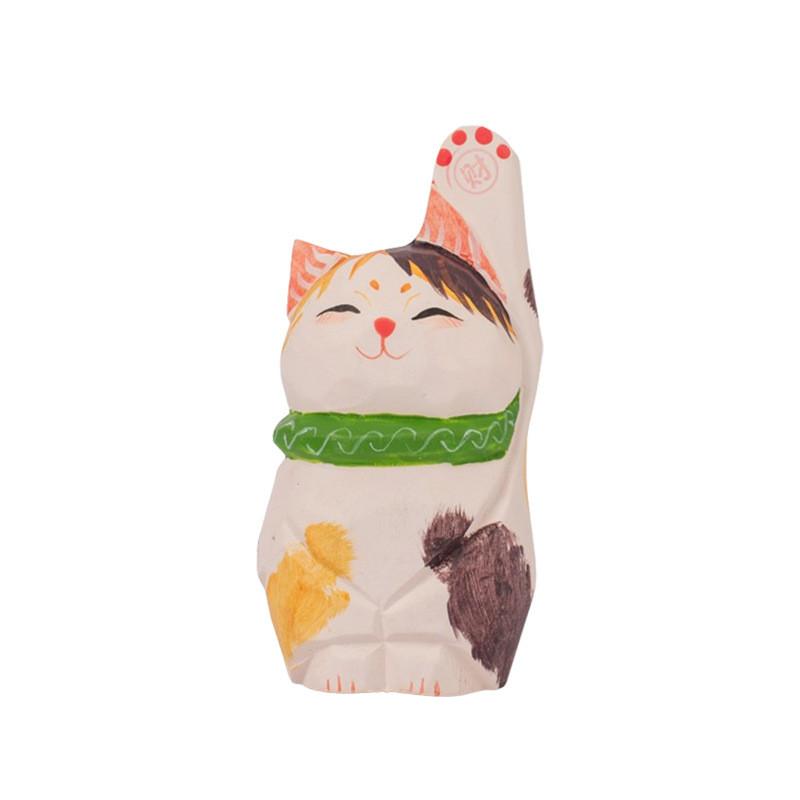 Wooden Lucky Cat Figurine Home Decor Gift For Office And Living Room