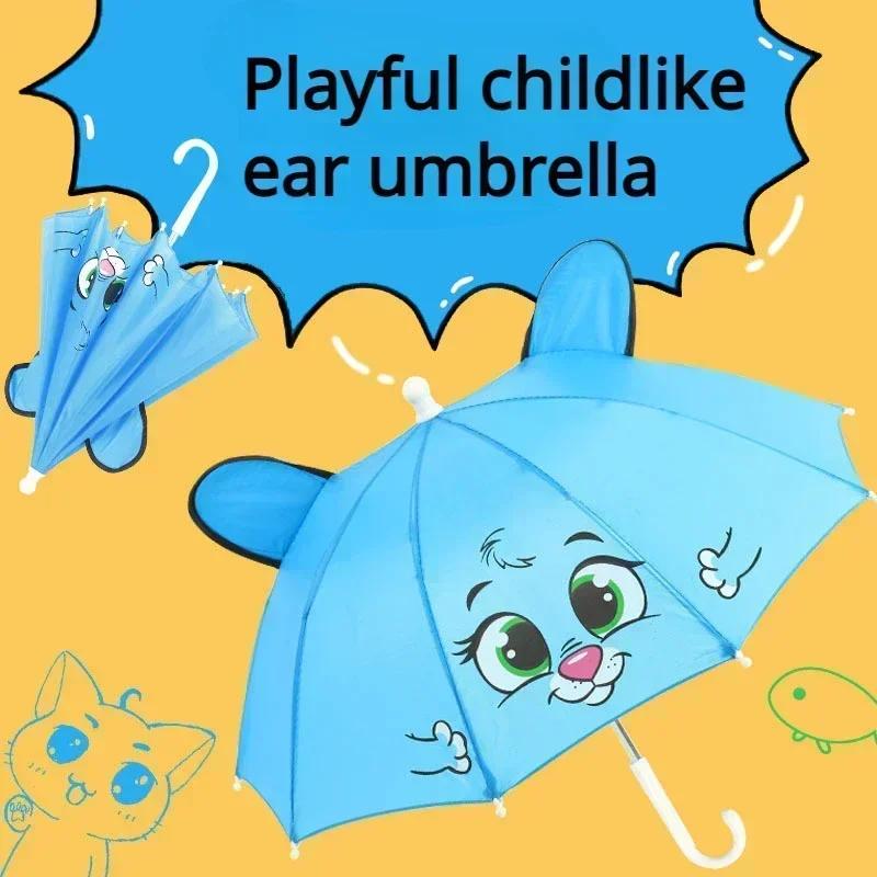 3D Ohrenform Kinder Regenschirm Jungen und Mädchen 8 Farben Niedlicher Cartoon Kinder Regenschirm Animiert Kreativ Langer Griff