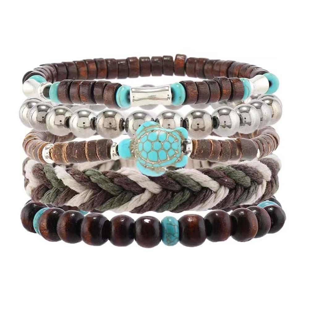 Men's Fashion Retro DIY Multi layer Elastic Thread Coconut Shell Wood Bead Bracelet Suitable for Date, Party, Festival Gifts