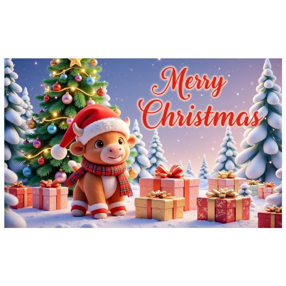 Xmas Backdrop Gift Box Decor Winter Celebration Banner Santa Cow Banner Red & Green Holiday Background For Christmas Party Home