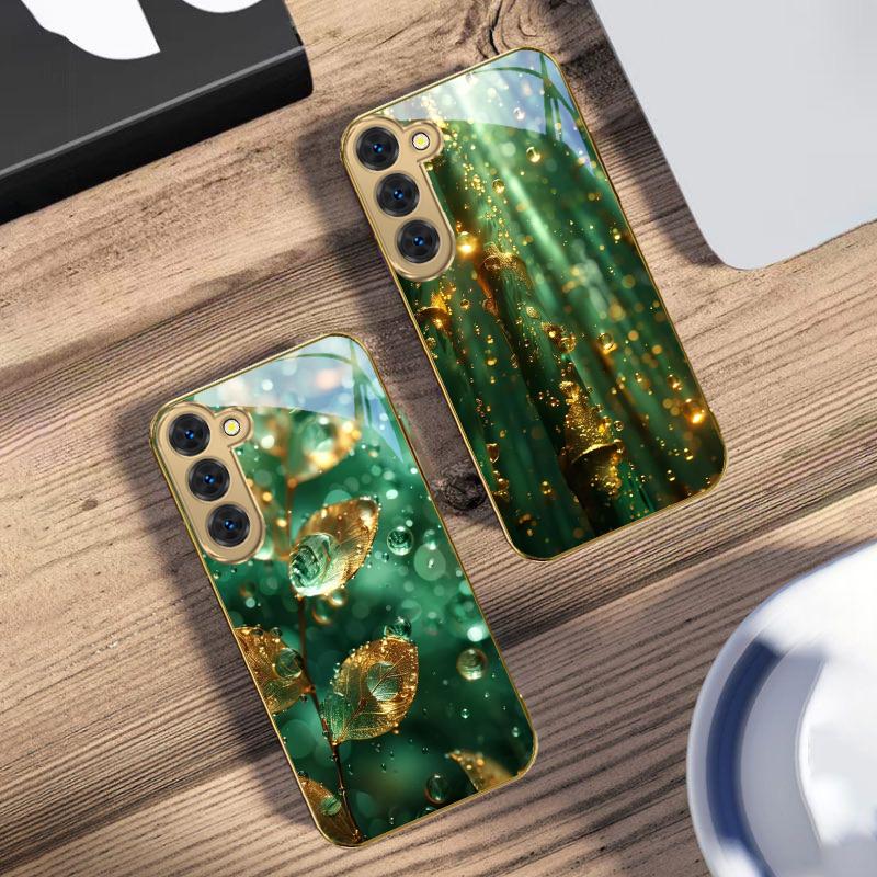 Bronze goldene Blätter Für Samsung Galaxy S26 S20 FE S21 S22 S23 Plus S24 Ultra 25Ultra S21+ S9 S22 S8 Goldene Glas-Handyhülle