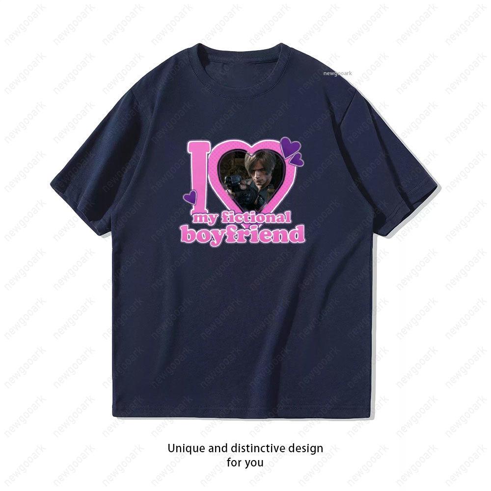I Love My Fictional Boyfriend Leon Kennedy TShirt Women Unisex Casual Cotton Graphic T Shirts Girlfriend Gift Shortsleev Vintage