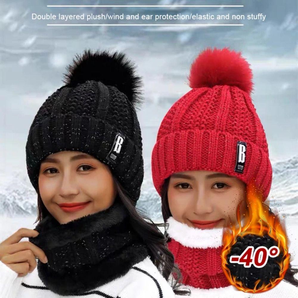 Keep Warm Winter Hat Scarf Set Windproof Cycling Warm Wool Elegant Winter Knitted Scarf Hat Girl