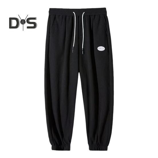 

Мужские брюки весна-осень с боковыми карманами, эластичный пояс на шнурке, большие размеры, тонкие брюки с резинкой до щиколотки, однотонные свободные спортивные брюки в уличном стиле L чёрный