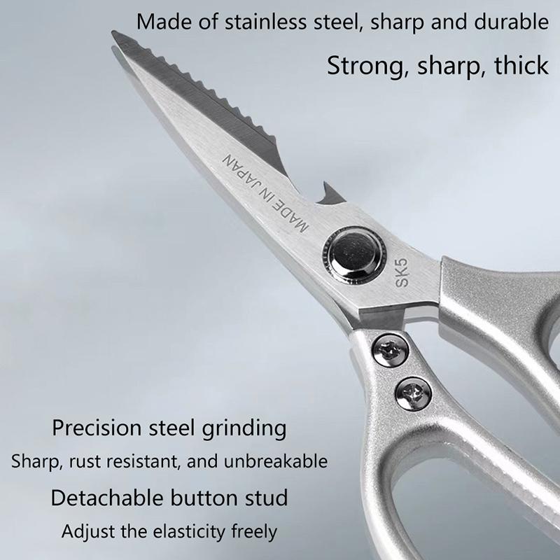 Professional Stainless Steel Kitchen Scissors With Aluminum Alloy Handle - Perfect For Cutting Chicken Bones Meat Fish