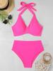 2026 Push-Up Neckholder String Einfarbig Zweiteiler Bikini Damen Bademode Weiblicher Badeanzug Badesachen Badeanzug Strandmode Sommer