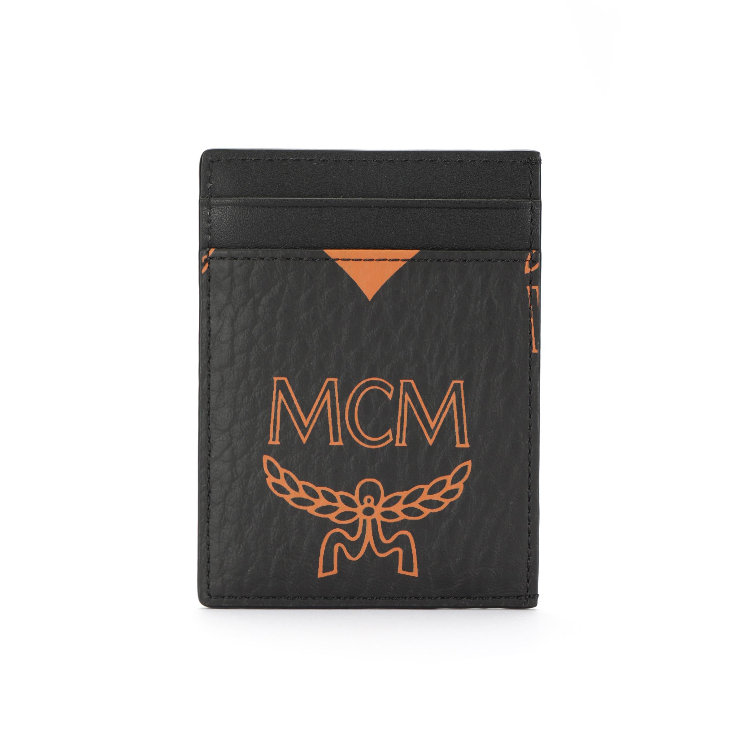 MCM Aren Visetos Maxi Logo Design Canvas Card Holder Mini Unisex Accessories Black MXADATA01BK001
