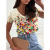 Women's Trendy T-Shirt Flowers Graphics Fashion Short Sleeved V-Neck Regular Tops Daily Print Tee Summer Y2K Casual Tops