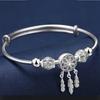 Adjustable Size 925  Silver Bangle Cuff Dreamcatcher Tassel Feather Round Bead Charm Bracelet Jewelry For Women Wedding