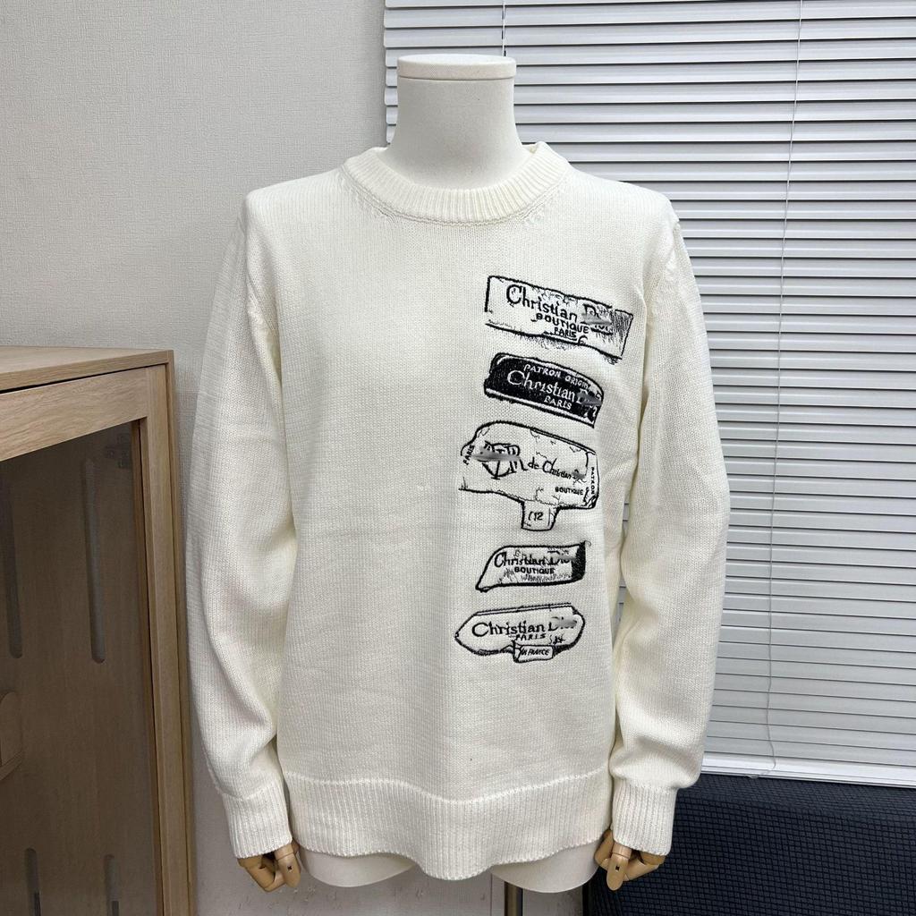 Höst/Vinter Unisex Lös Jacquardtröja med Broderat Bokstavslogotyp och Rund Hals