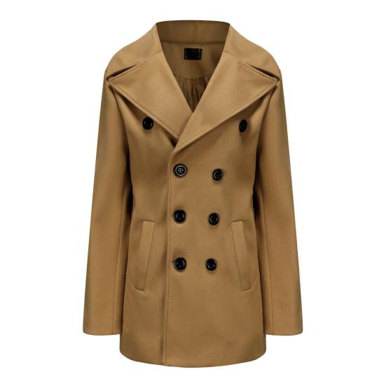Men Fall Winter Trench Coat Double-breasted Solid Color Buttons Lapel Thick Long Sleeve Mid Length Cardigan British Style Windproof Men Jacket Coat
