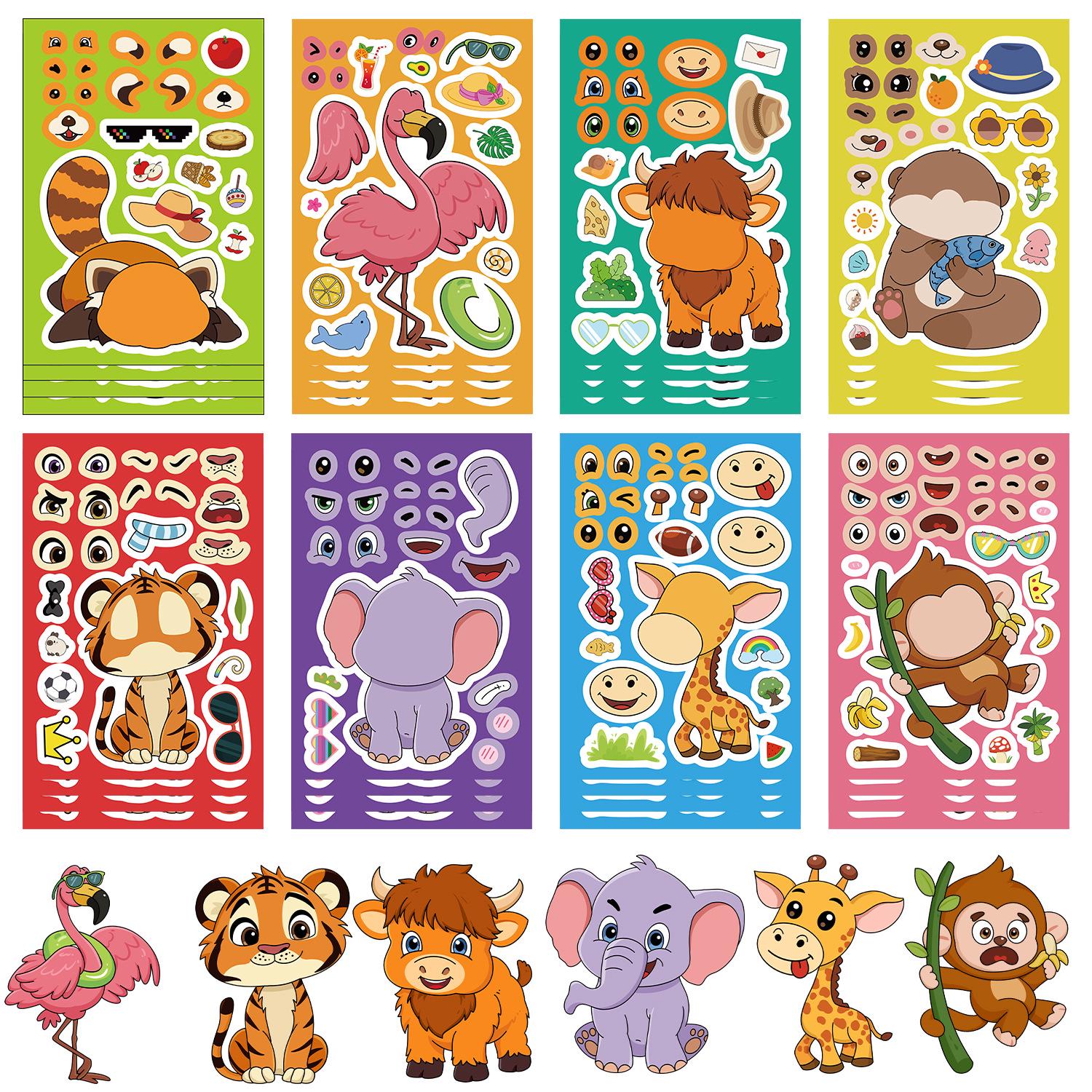 

Original Cute Animal Face Swap Stickers - 8 Sheets (Giraffe, Elephant) for Children s Educational Learning Puzzles