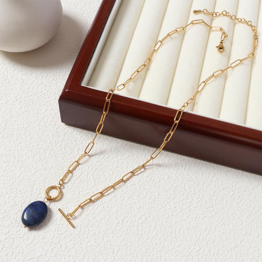 Ins Fashionable Versatile Necklace for Women Natural Stone Turquoise Paperclip Chain Necklace