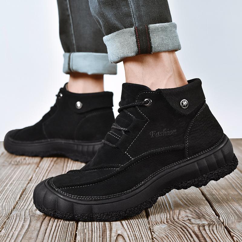 

Модные мужские ботинки из натуральной кожи, плюшевые мужские зимние ботинки, ботильоны, модные мужские ботинки 0, мужские кожаные ботинки на шнуровке, ботильоны 45 чёрный