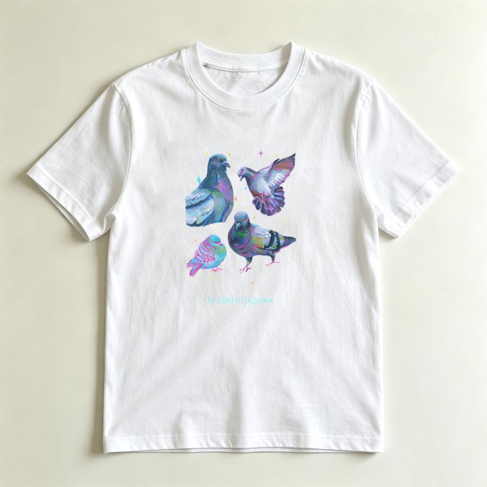 Born Iridescent Pigeon Tshirt Bird Lover Gift Artist Designed Pigeon Tee Whimsical Urban Bird Art Crew Neck Back Print Tshirt S