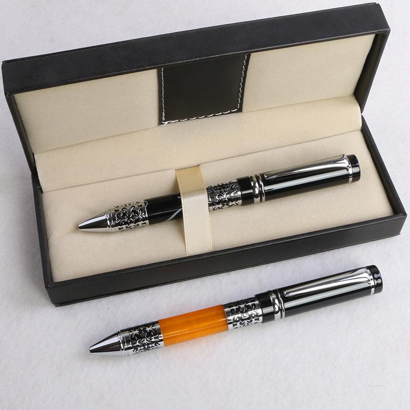 Chinese Enterprises Supply Iridium Nib Acrylic Metal Gifts Pen Leather Gift Box Set Business Signature Pen Ballpoint Pen
