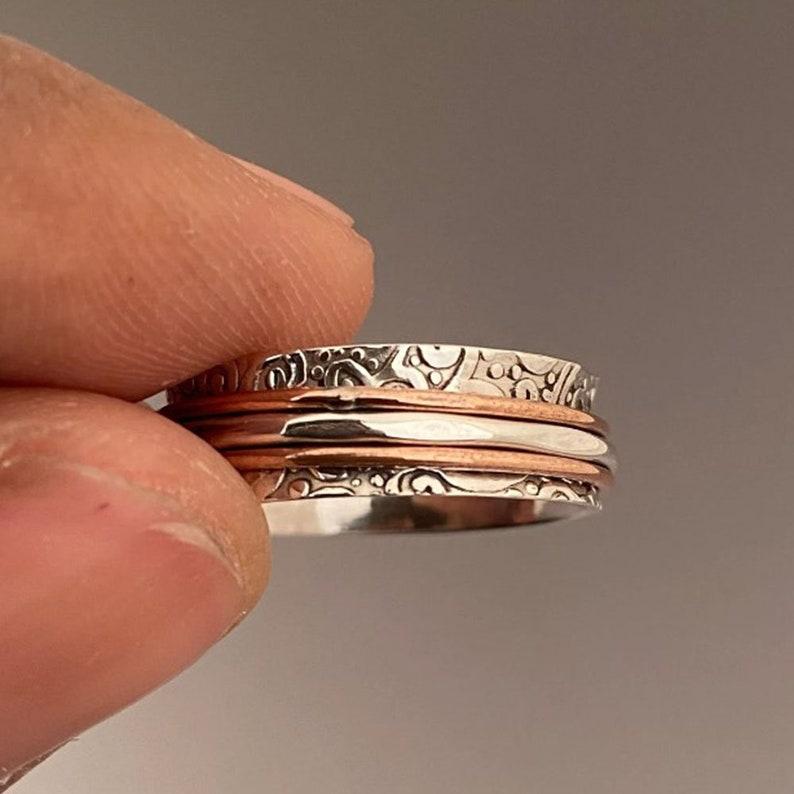 Helsirkelring i 925 sterlingsølv med spinnerbånd i to farger, bohemsk ring, gave til henne, sølvsmykker, unisexring
