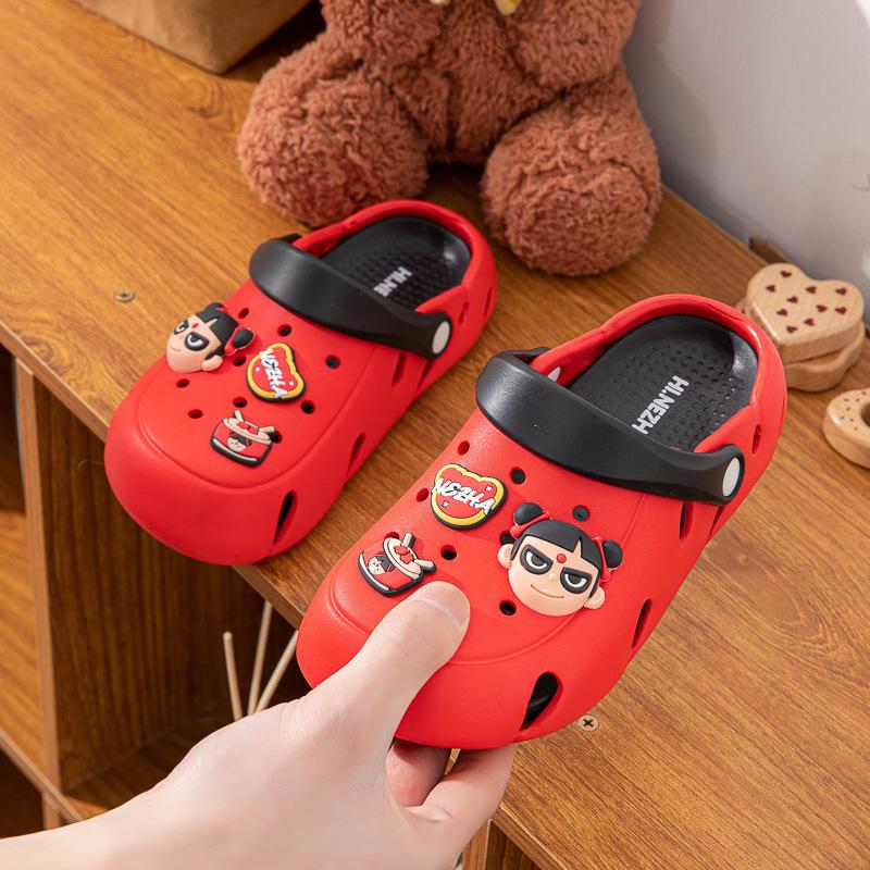 

Ruiliya cartoon Nezha middle-aged and older children s hole shoes wear summer new soft-soled non-slip breathable children s slippers women 26-27 [Recommended foot length 17.5cm]