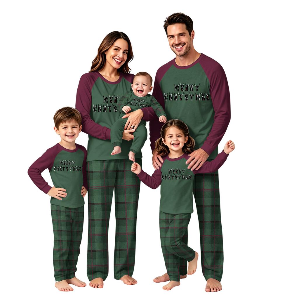 Family Matching Christmas Pajama Set Long Sleeve Long Pants Round Neck Print for Adults and Kids