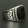 Viking Black Stone Egyptian Pattern Ring 316L Stainless Steel Biker Ring
