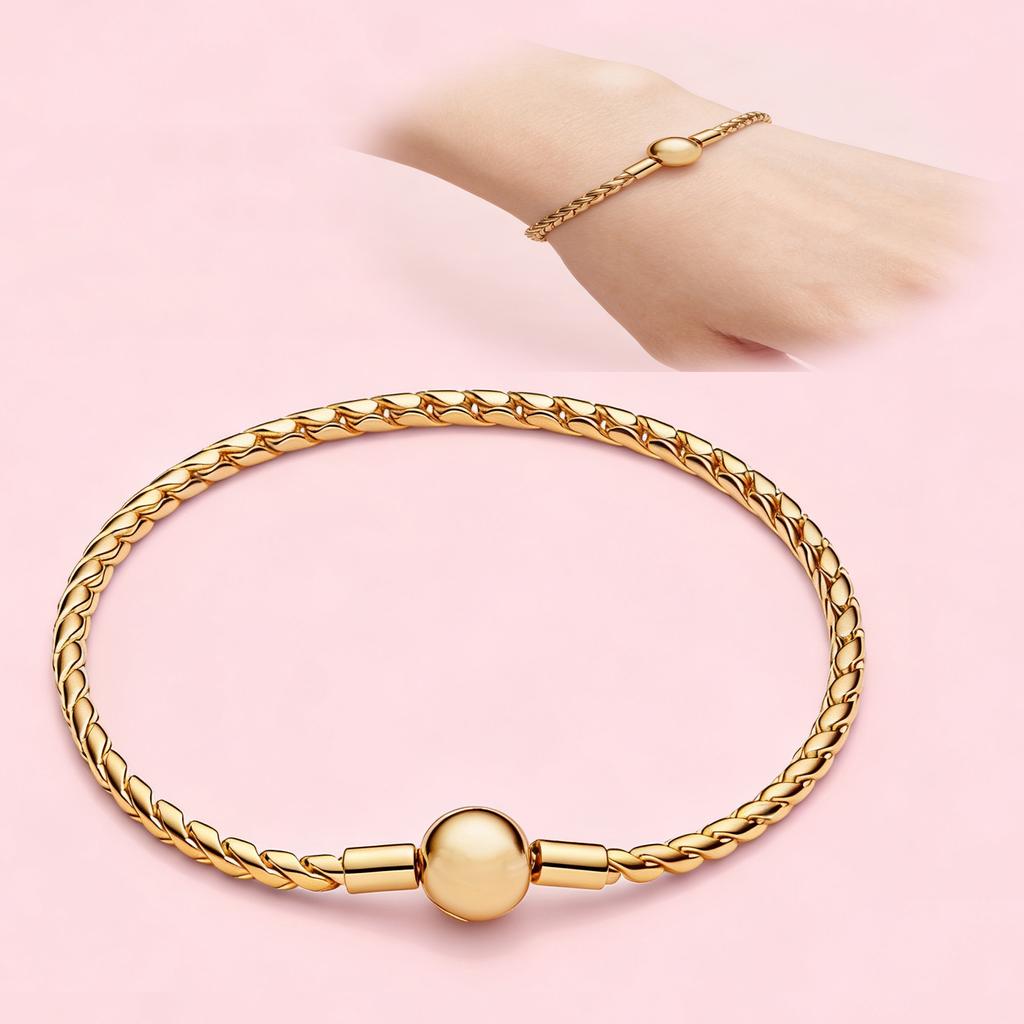 S925 Silver Bracelet Gold Plated Round Bead Charm Bracelet with Open Ball Clasp Fit Pendants Jewelry for Women Gift