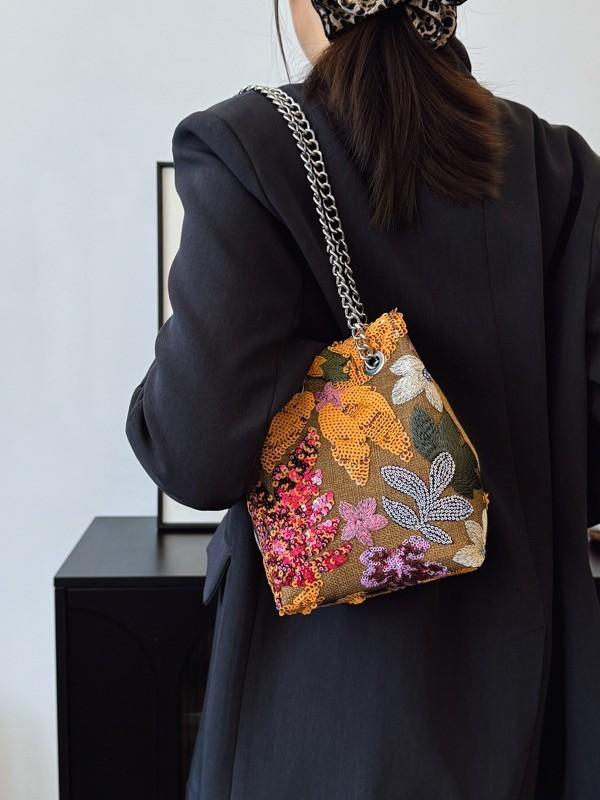 Borsa Busta in PVC Glitterata con Catena per Uso Quotidiano