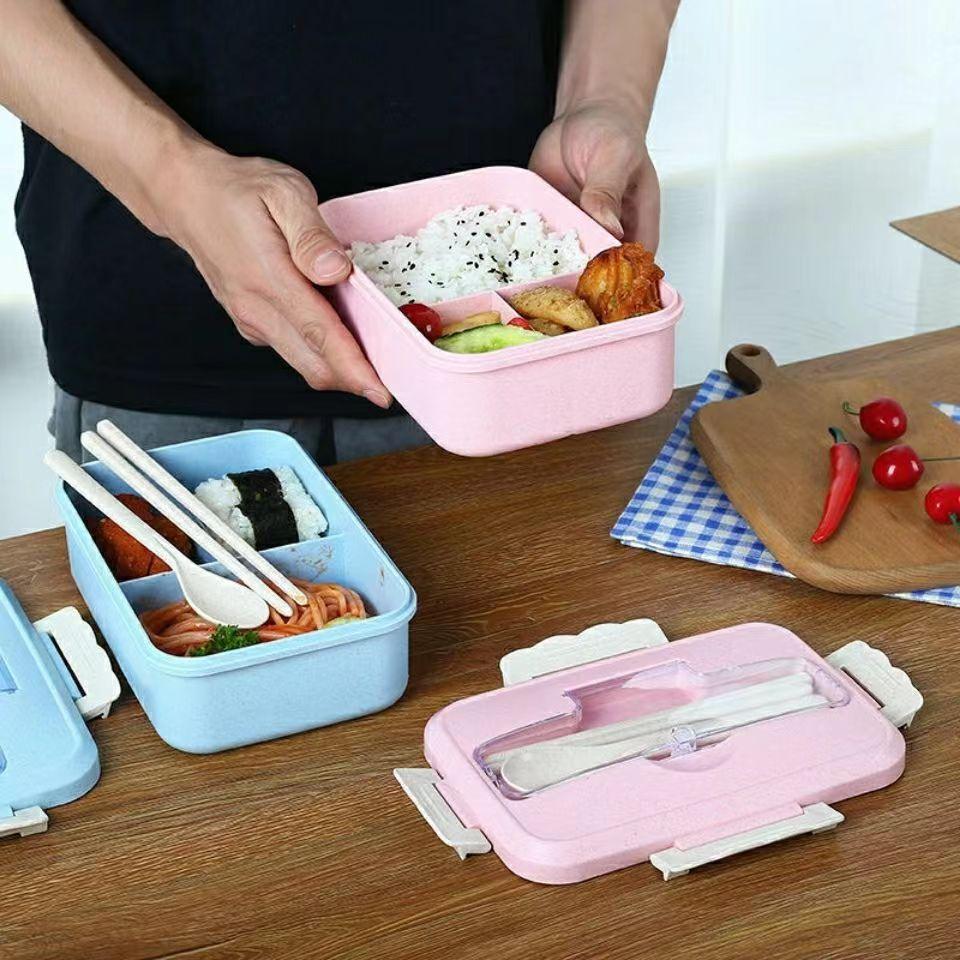 Microwave Lunch Box with Spoon Chopsticks Dinnerware Food Storage Container Children Kids School Office Bento Box