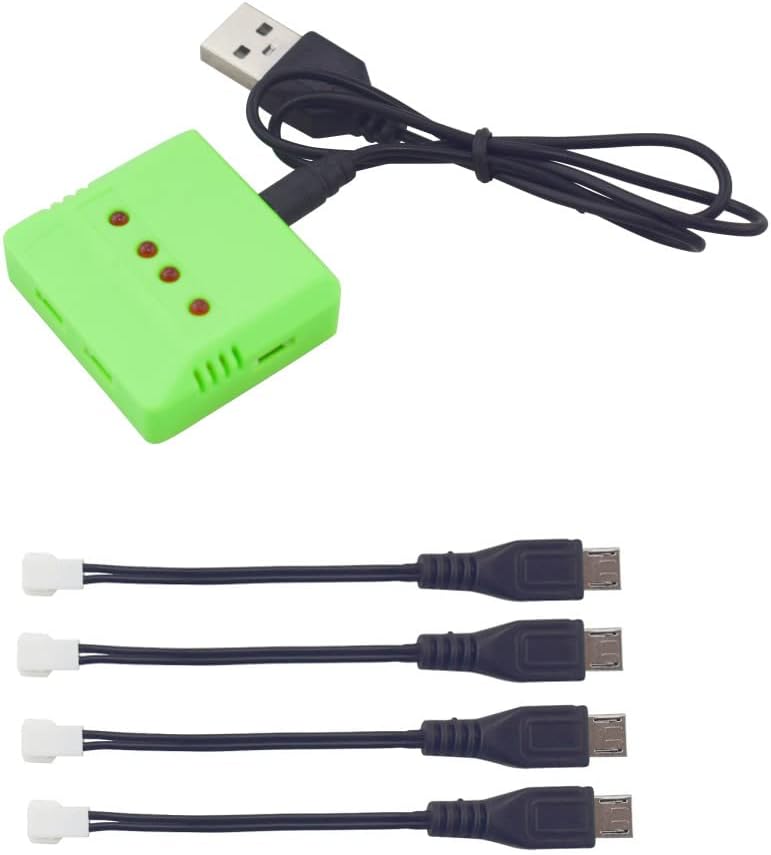 Lot de 4 batteries LiPo 3,7V 500mAh avec chargeur USB 4-en-1 – Kit d'alimentation à charge rapide pour drones et quadcoptères RC E58, S168, JY019