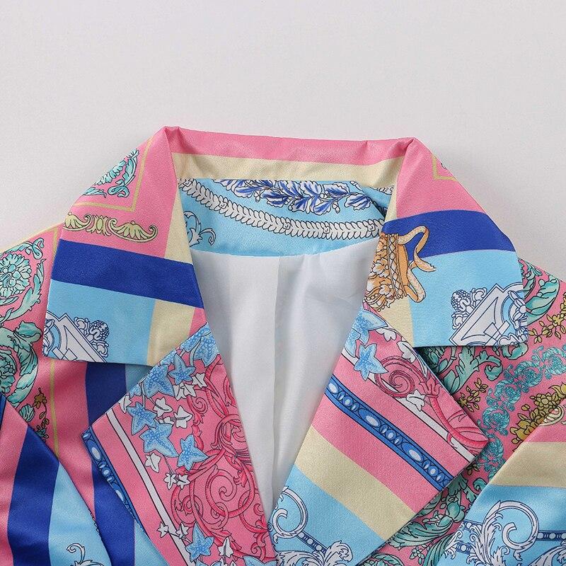 FSDA Vintage Modré Vzorované Dámské Sako 2021 Podzim Zima Módní Dlouhý Rukáv Kancelářské Dámské Sako Ležérní