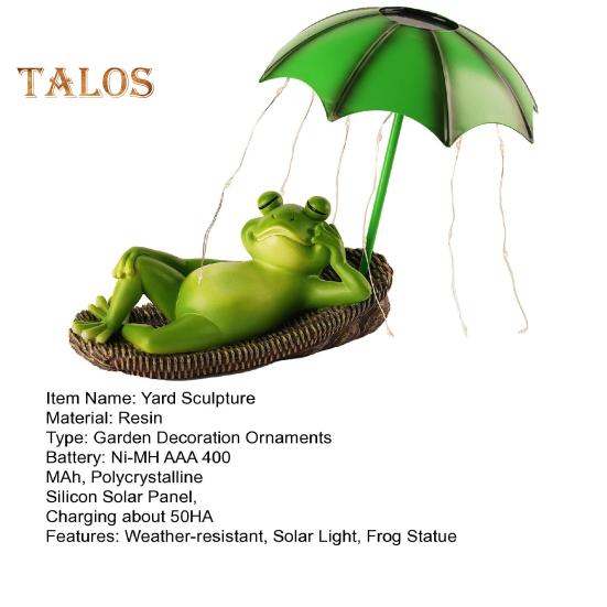 Solar Frog Garden Statue with LED Lights Frog Sculpture Decoration Outdoor Decor Animal Figurine Waterproof Ornament for Patio Lawn Yard