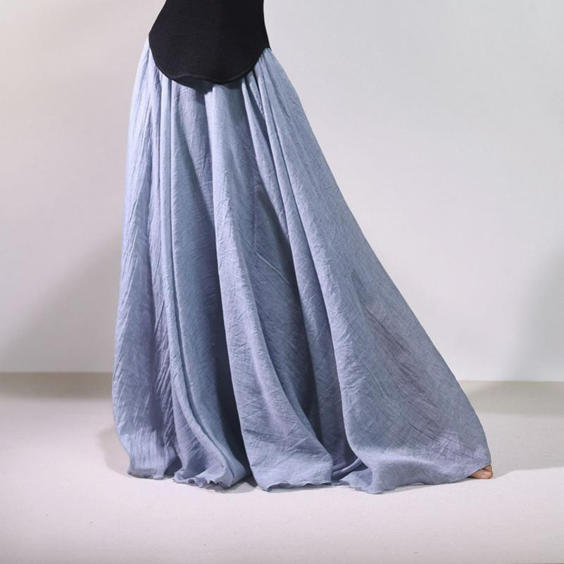 Sen Female Literary and Artistic Large Size Cotton and Linen Skirt Elastic Waist Linen A-line Skirt Long Solid Color Ethnic Style Large Skirt 85CM синий