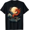 Japanese Aesthetic Dragon Waves Moon Vintage T-shirt Size S-4xl