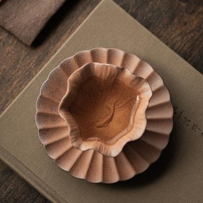 Summer New Coarse Pottery Handmade Petal Cup Set with Retro Rock Coaster Creative Lotus Leaf Tea Cup High Aesthetic Home Decor