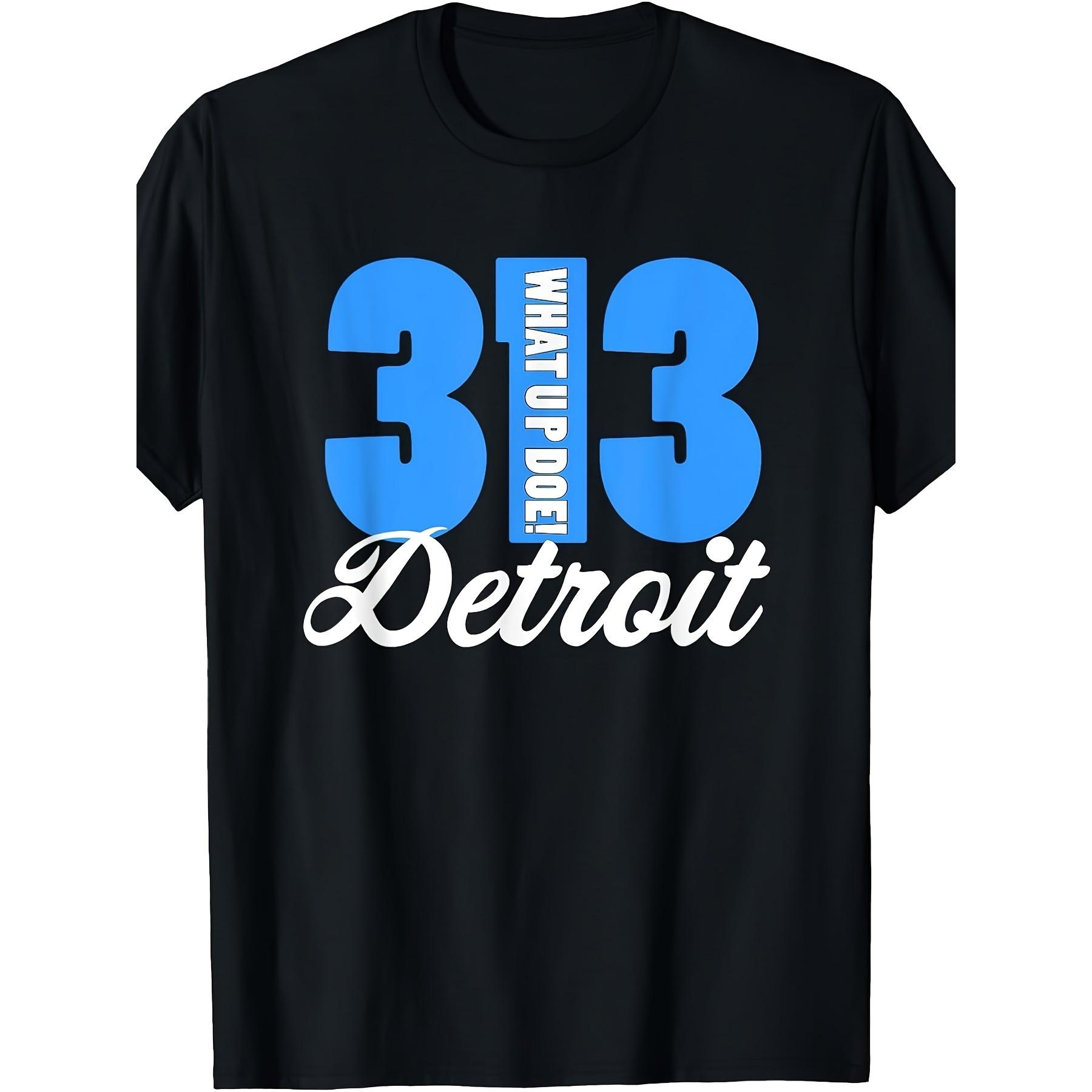 313 What Up Doe Detroit Graphic Crew Neck Cotton T-Shirt For Men Casual Streetwear Tee S