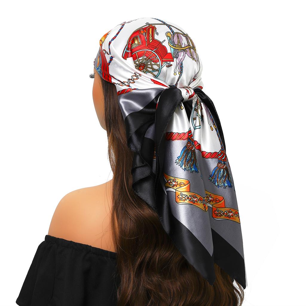 Silk Scarves Women Luxury Brand Summer Fashion Designer Head/Hair Scarf 90*90cm Hijab Bandana Cheveux Foulard Femme 90X90CM