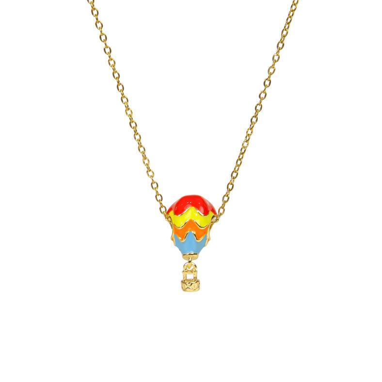 Titanium Steel Hot Air Balloon Necklace Female Personality Trend Geometric Pendant Collarbone Chain Colorful Jewelry